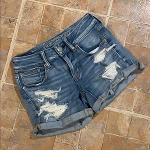 American Eagle distressed midi jean shorts size 2